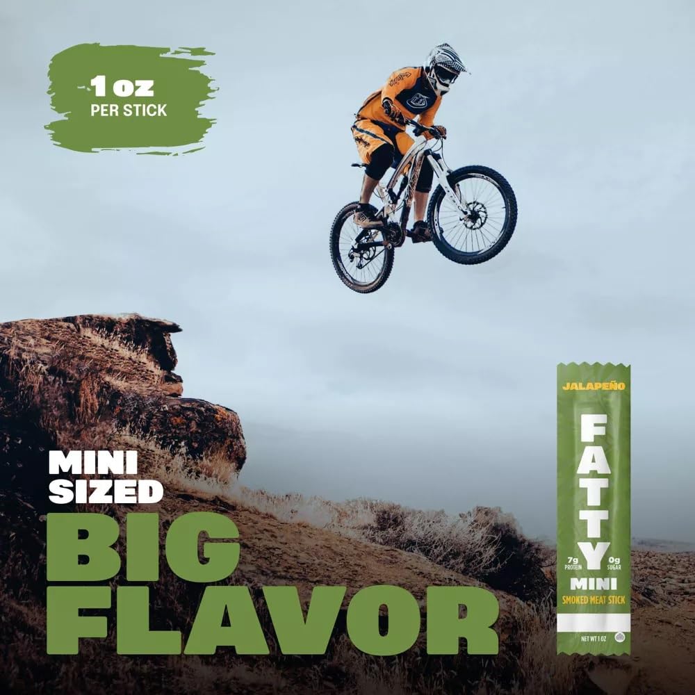 Generic Fatty Jalapeño Minis Smoked Meat Sticks, Grass Fed Beef & Pork, 15 Sticks, 15 Ounce (Pack of 1)