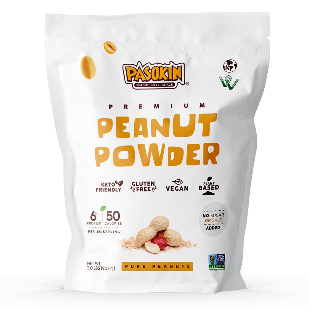 Pasokin All-Natural Powdered Peanut Butter, Gluten-Free, Non-GMO, 32 oz, Plant-Based Protein, Keto-Friendly