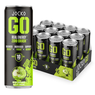Origin Jocko GO Energy Drinks Sugar Free - KETO, Vitamin B12 & B6 - 12 Fl Oz (Pack of 12) - Sour Apple