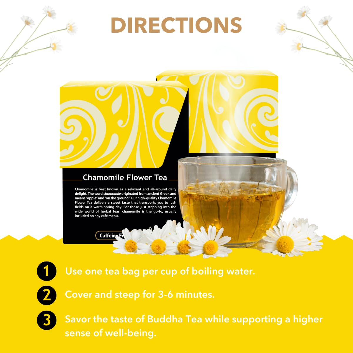 Buddha Teas Organic Chamomile Flower Tea - Caffeine Free - 18 Tea Bags - OU Kosher & Non-GMO - Herbal Tea for Health & Wellbeing
