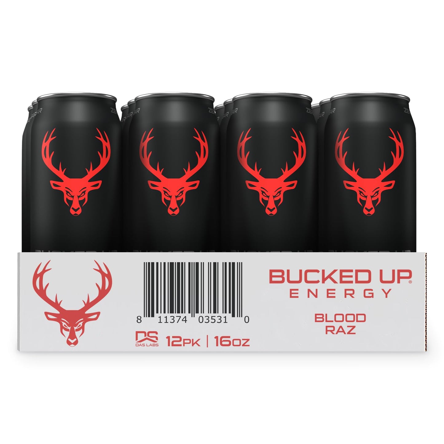 Bucked Up Energy Drink 300mg - Blood Raz Flavor - 12 Count Pack