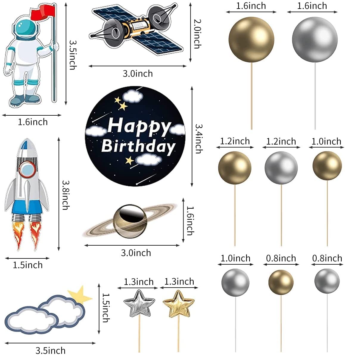 22Pcs Space Cake Topper,Space Cupcake Toppers Astronaut Figurine Birthday Outer Space Themed Party Decorations Supplies Planet R