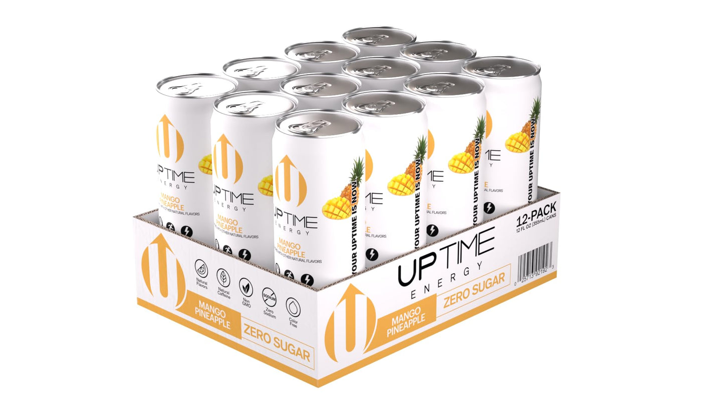 UPTIME Energy Drink, Mango Pineapple, Sugar Free, 12 Pack, 142mg Caffeine, 12 Fl Oz Cans