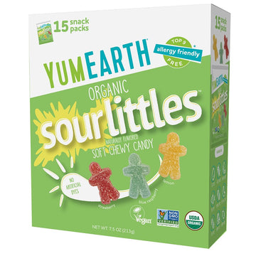 YumEarth Organic Sour Littles Chewy Candy - Allergy Friendly (Top 9 Free), No Artificial Dyes, Non GMO, Gluten Free, Vegan Candy