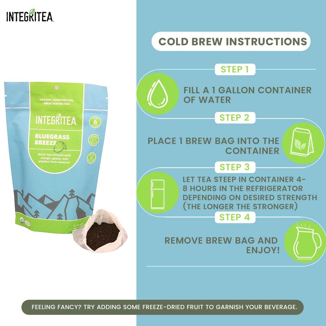 Integritea Integritea Bluegrass Breeze Hot Or Cold Brew Organic Black Tea Bags Infused With Guava Passion Fruit Mango Tea - 6-Ba
