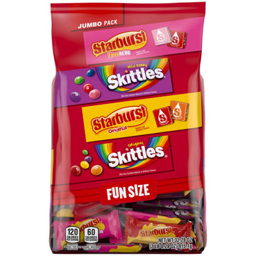 Skittles Original, Skittles Wild Berry & Starburst Original And Starburst Favereds Fun Size Chewy Candy Variety Bag, 32.28 Oz Ju
