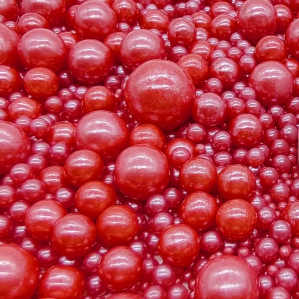Edible Red Sugar Pearls Sprinkles Candy Mix Size Pearls Cake Decorations Cupcake Toppers Cookie Decorating Perfect For Wedding P