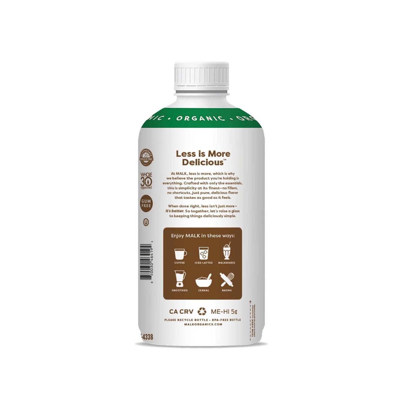 MALK Unsweetened Organic Coconut 28 fl oz - Non GMO - Whole 30 approved, Dairy Free, Vegan, Plant Based