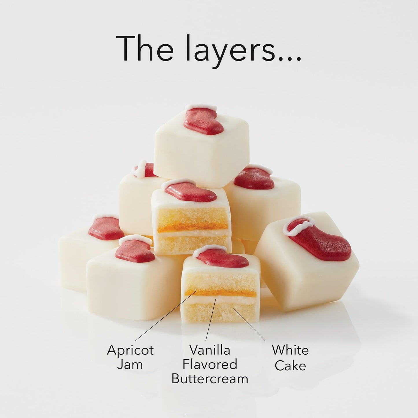 The Swiss Colony Happy Holidays Petits Fours Cakes - Gourmet Cake Assortment with Chocolate, Layer Cakes, and Jam - Christmas De