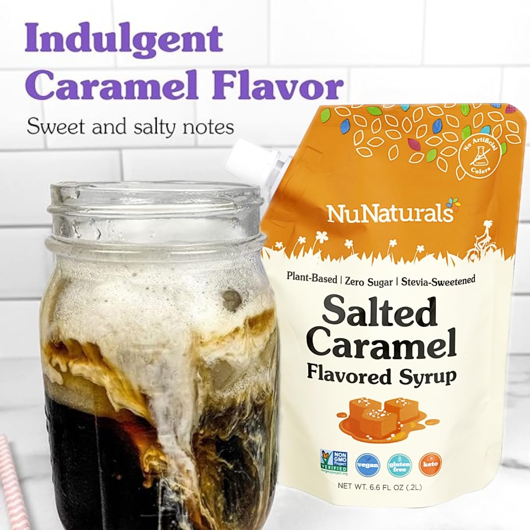 NuNaturals Stevia Syrup Sugar-Free Sweetener, Zero Calorie, Salted Caramel, 6.6 Fl Oz (Pack of 3)