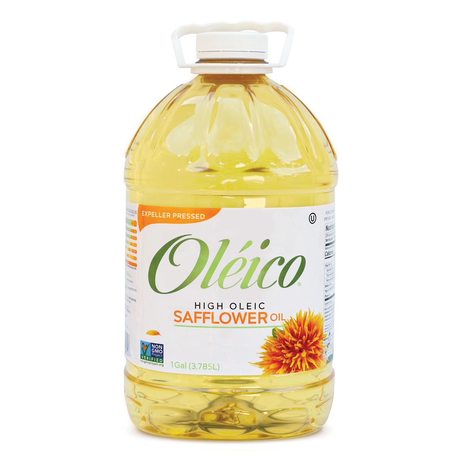 Oleico - High Oleic, Non GMO Certified, Kosher Verified, Expeller Pressed, High Heat Stable Safflower Oil, Bottle of 1 Gallon (1