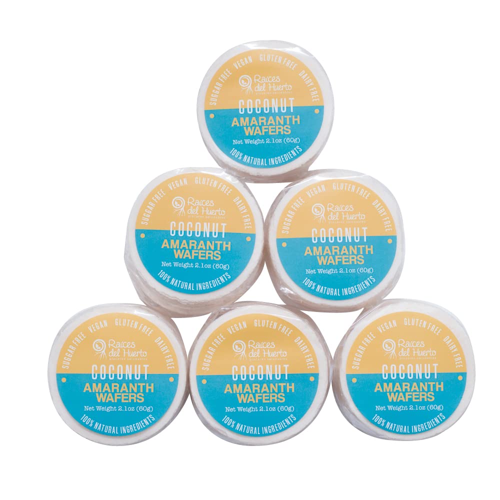 Ra  ces del Huerto. Amaranth Wafers Thins-Obleas - Low calorie Snack. (Coconut, 6 Pack)