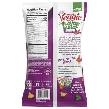 Sensible Portions Garden Veggie Flavor Burst Tortilla Chips, Sweet Tangy Chili, 6 Oz