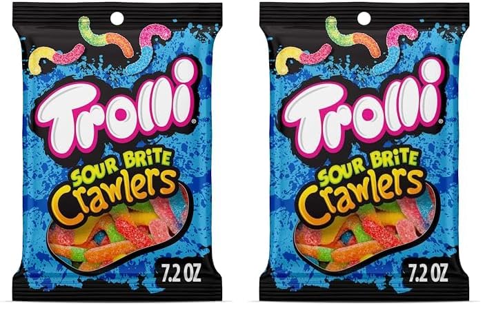 Trolli Sour Brite Crawlers, Original Flavored Sour Gummy Worms, 7.2 Ounce (Pack Of 2)