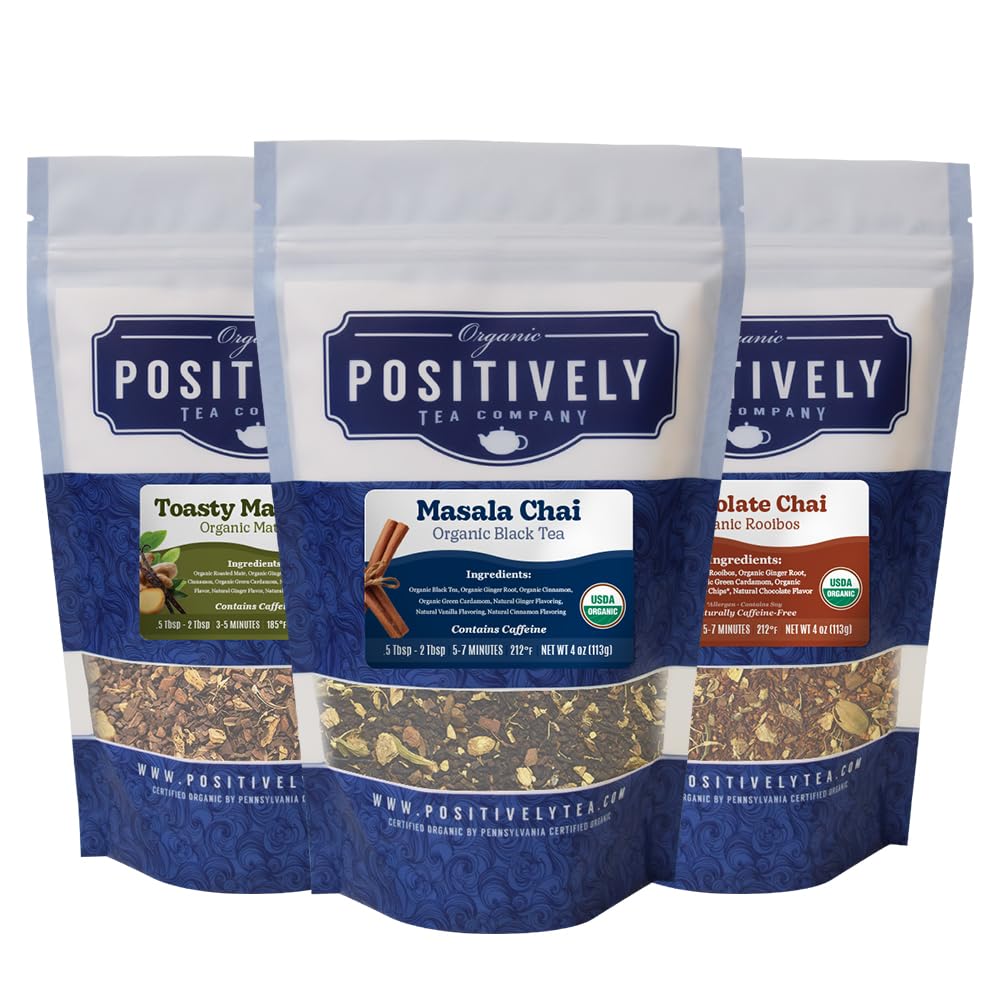 Organic Positively Tea Company Chai Tea Sampler Loose Leaf 4 Ounce Pack of 3