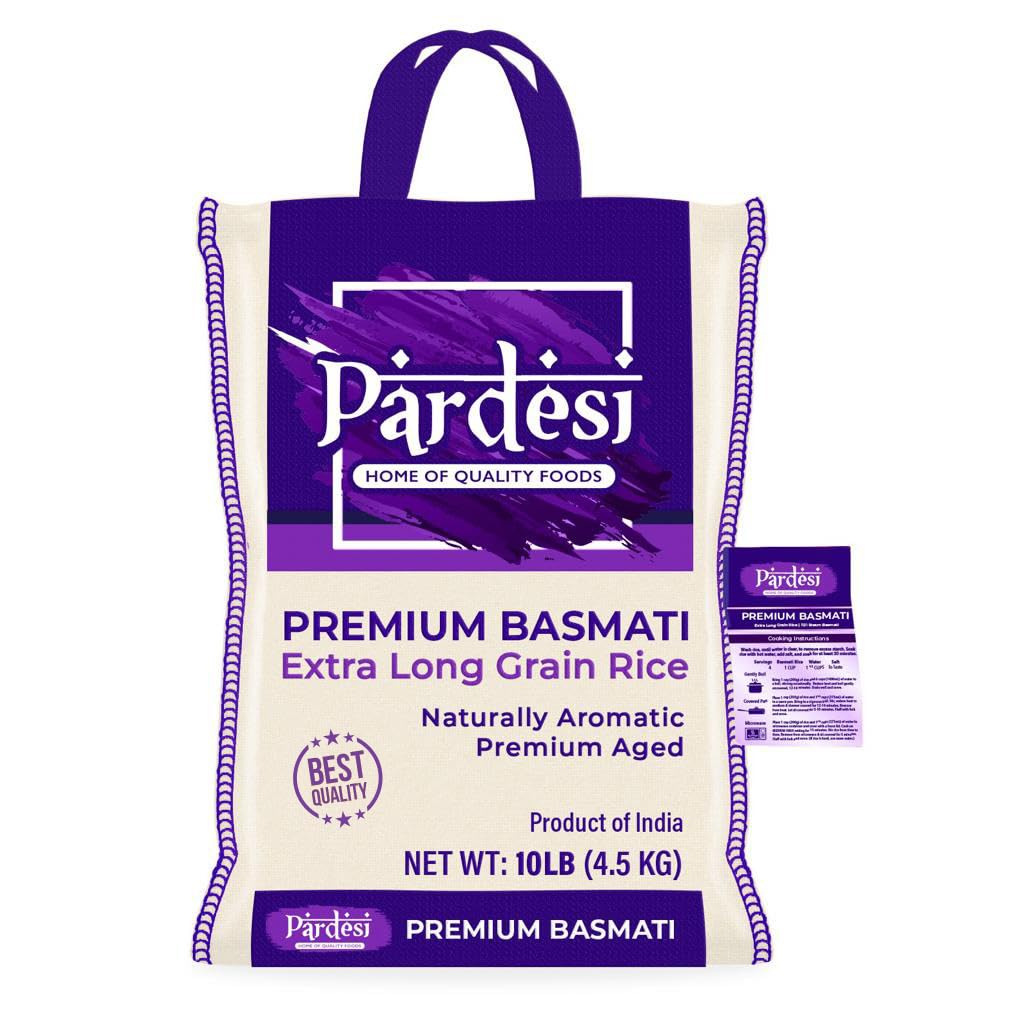 PARDESI Basmati Rice – Extra Long Grain, Aromatic Flavor – 10LB – Premium Quality for Indian, Pakistani, Middle Eastern Cooking