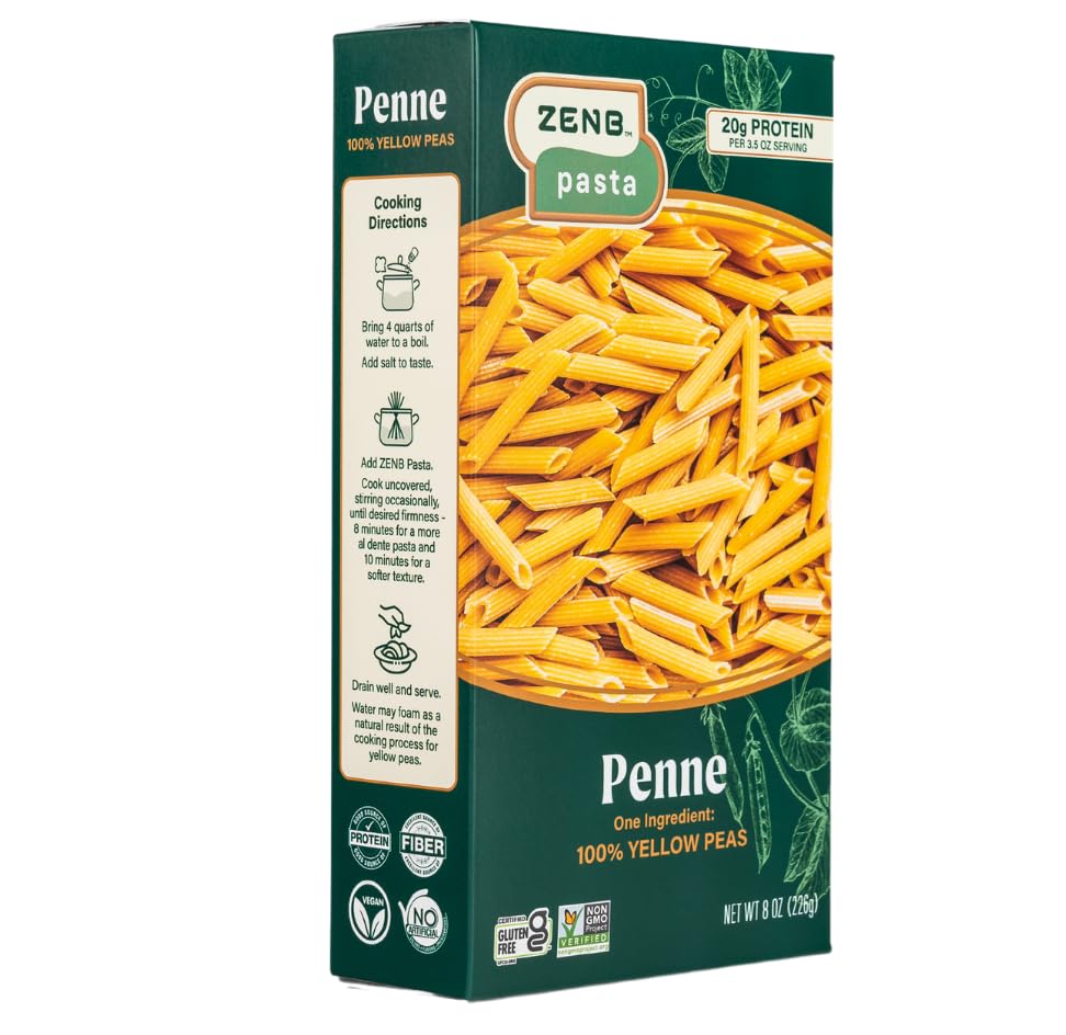 Zenb Plant Based Pasta, Made From 100% Yellow Peas, Gluten Free, Penne, 12 Oz Boxes (Pack Of 3)