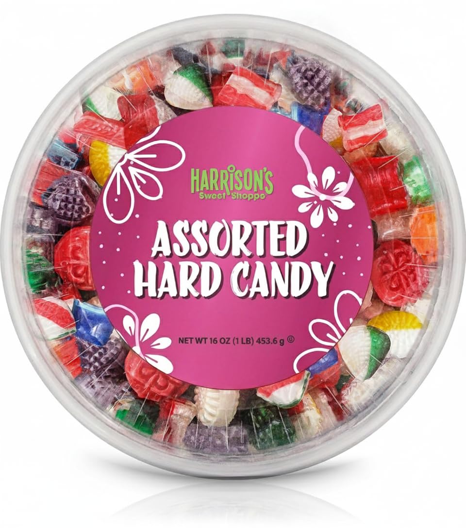 Harrisons Assorted Hard Candy Mix  16Oz | Bulk Holiday Candy In Presentable Container With Resealable Lid | Old Fashion & Nostolgic Hard Candy | Kosher
