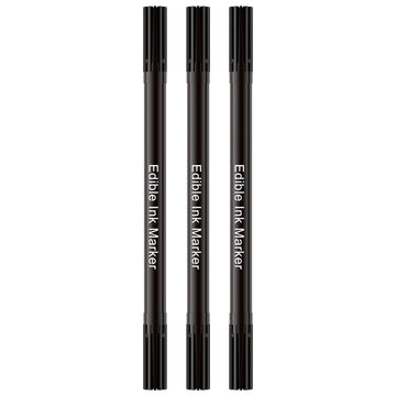 3pcs Black Edible Markers for Cookie Decorating, Food Coloring Pens, Double Side Food Grade Pens with Fine & Thick Tip for Decor