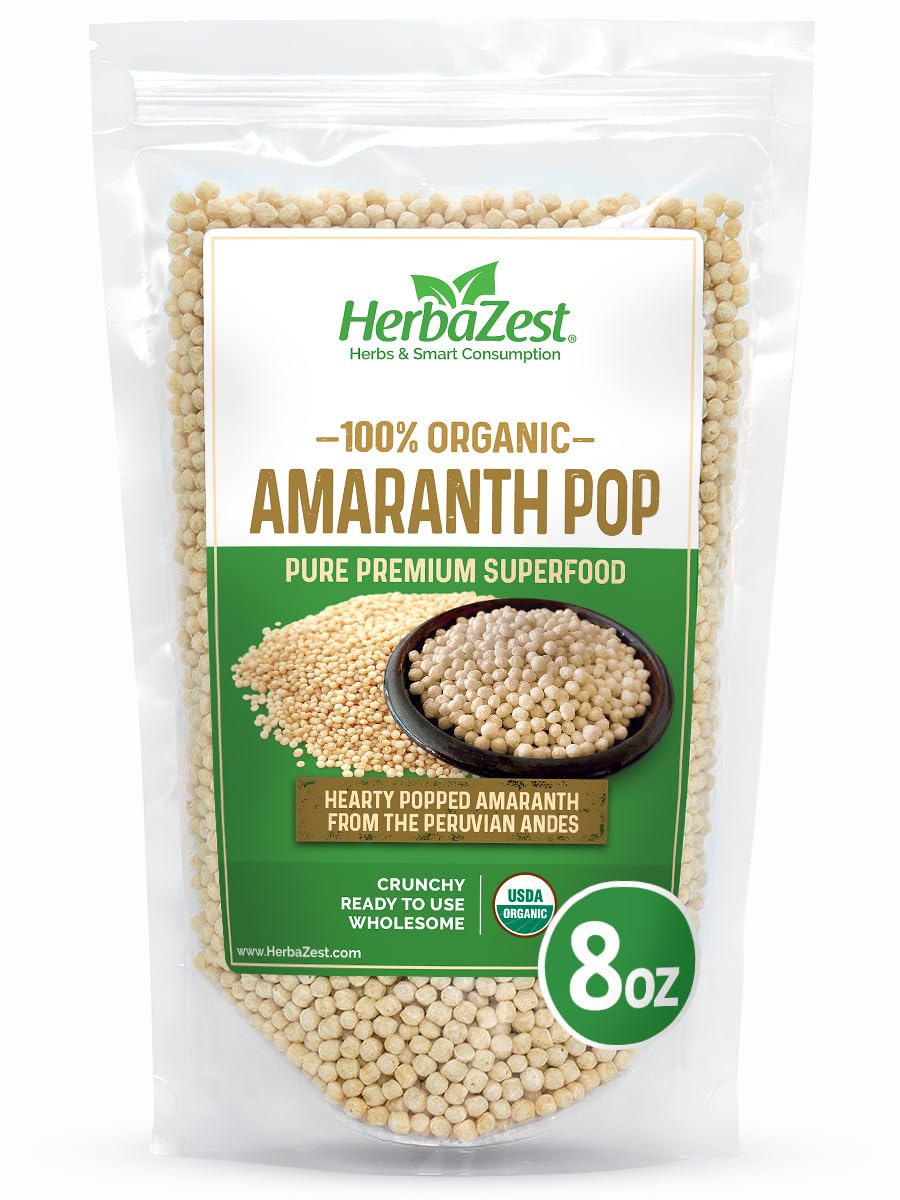 HerbaZest Amaranth Pop Organic Vegan Gluten Free 7oz - Ideal for Yogurt, Cereal, Granola & Baked Goods
