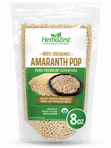 HerbaZest Amaranth Pop Organic Vegan Gluten Free 7oz - Ideal for Yogurt, Cereal, Granola & Baked Goods