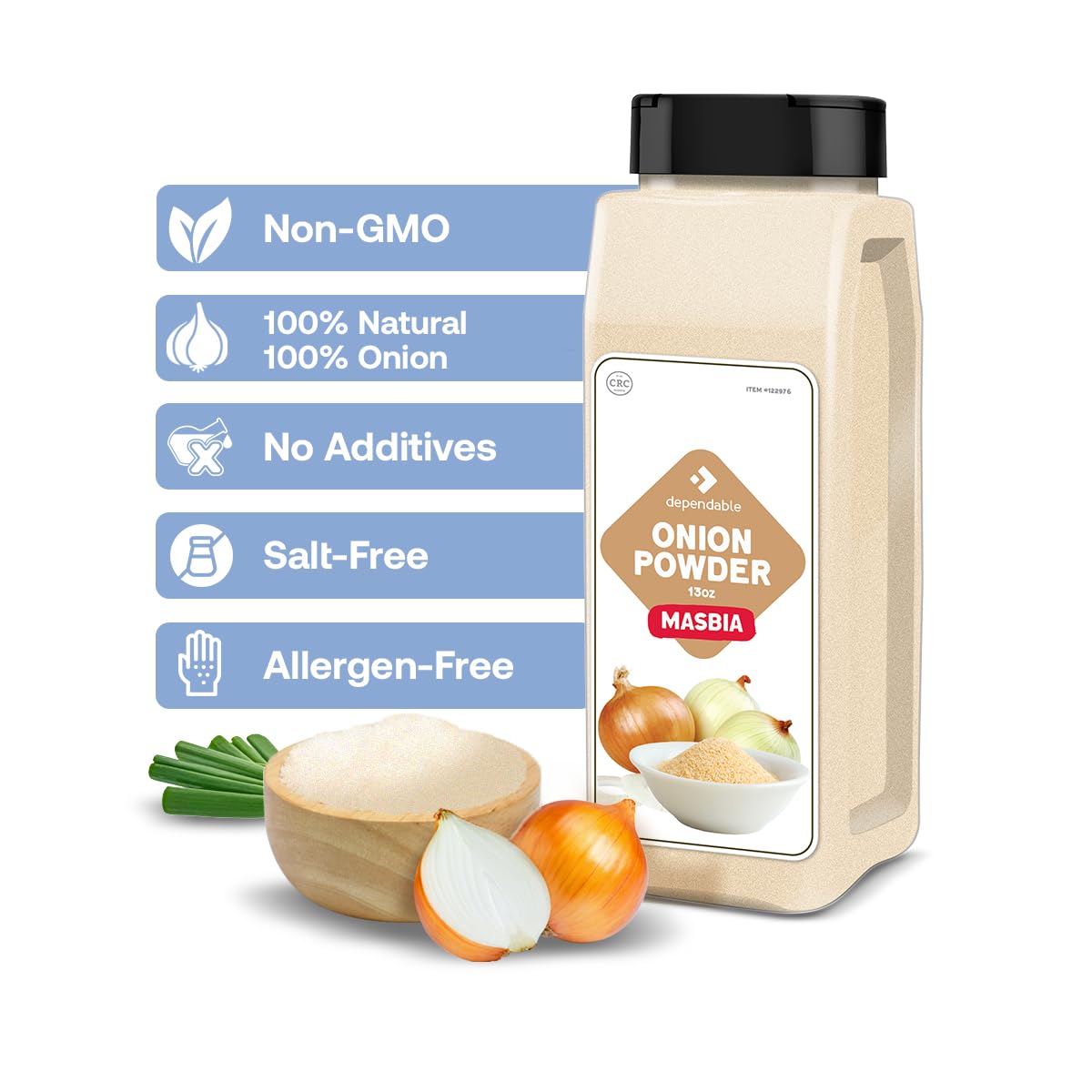 Dependable Foods Onion Powder – 13 Oz. Container - 100% Natural, Non-Gmo, Kosher Seasoning, Perfect For Sauces, Gravies, Soups, Dips & More - 100% Natural, Non-Gmo, Granulated Onion Powder