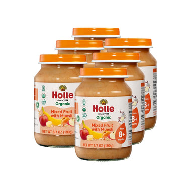 Holle Organic Baby Food Jars - Mixed Fruit Muesli Baby Puree With Organic Apple, Apricot, Banana & Grains - (6 Jars) Stage 2 Bab