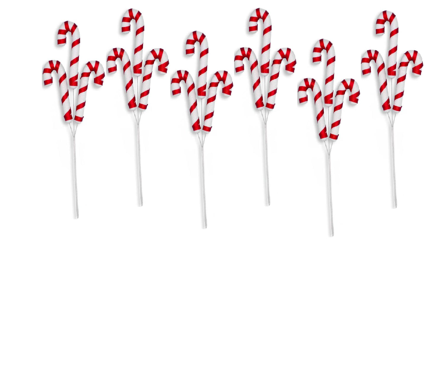 Christmas Candy Cane Picks - 3 Red & White Candy Canes On A Wired Pick - Set Of 6 Picks