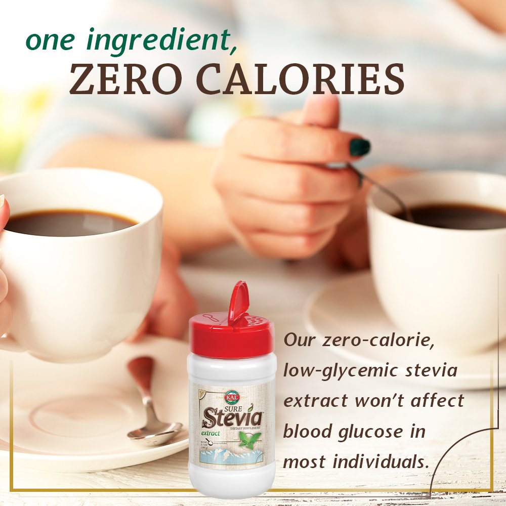 KAL Sure Stevia Extract Powder - Zero Calorie, Low Glycemic, 1.3 Oz, 730 Servings, Model 9997761