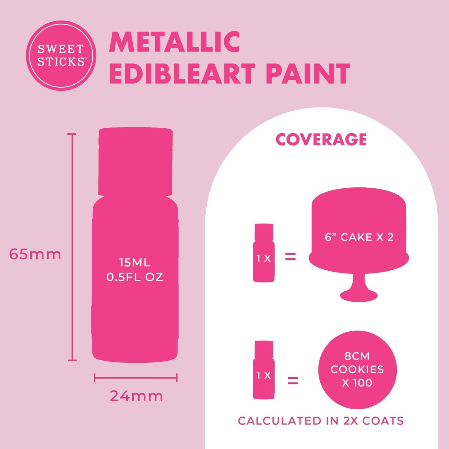 SWEET STICKS Edible Cake Paint Set, Metallic Rose Gold, 0.5 Fl Oz, 6 Pack