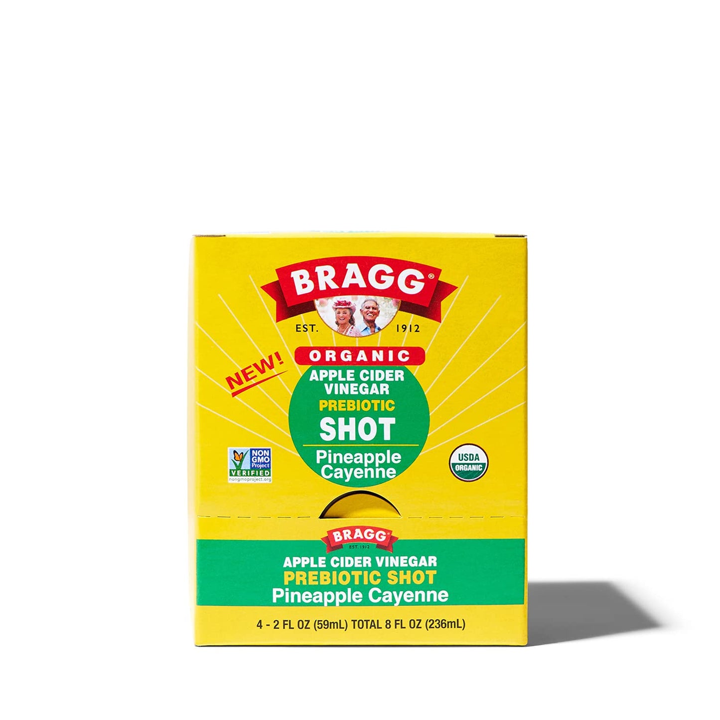 Bragg Organic Apple Cider Vinegar Shot, Pineapple Cayenne, 2 Fl Oz, Pack of 4, Natural