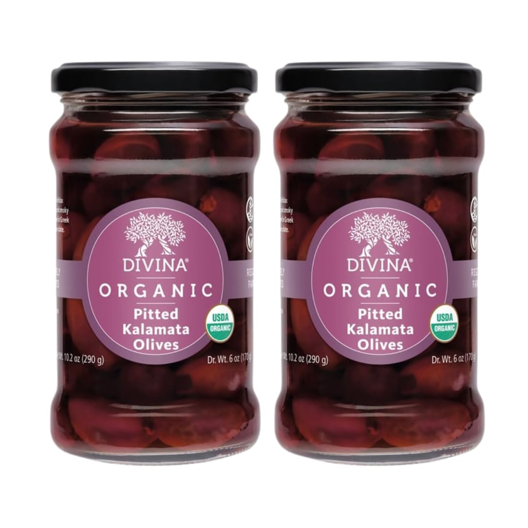 DIVINA Organic Pitted Kalamata Olives, 10.2 oz (2-Pack)