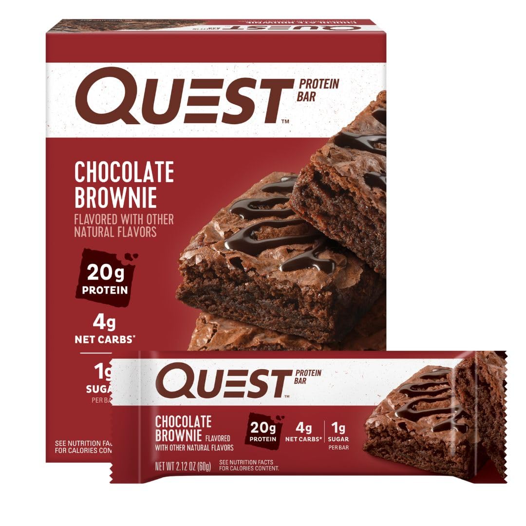 Quest Nutrition Chocolate Brownie Protein Bars, 20G Protein, 4G Net Carbs, 1G Sugar, High Fiber, Gluten Free, Keto Friendly, 4 Count