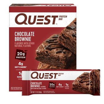 Quest Nutrition Chocolate Brownie Protein Bars, 20G Protein, 4G Net Carbs, 1G Sugar, High Fiber, Gluten Free, Keto Friendly, 4 Count