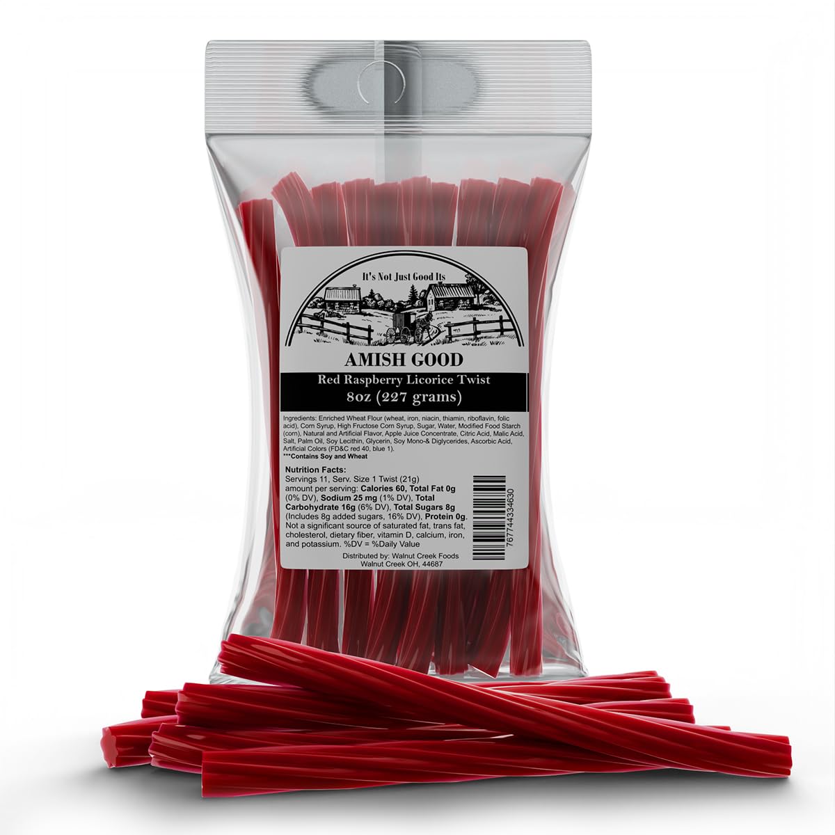 Amish Good Gourmet Licorice Twist Candy - Premium Sweet & Chewy Treat, Raspberry Jumbo Licorice Twist Perfect Snack Under 100 Ca