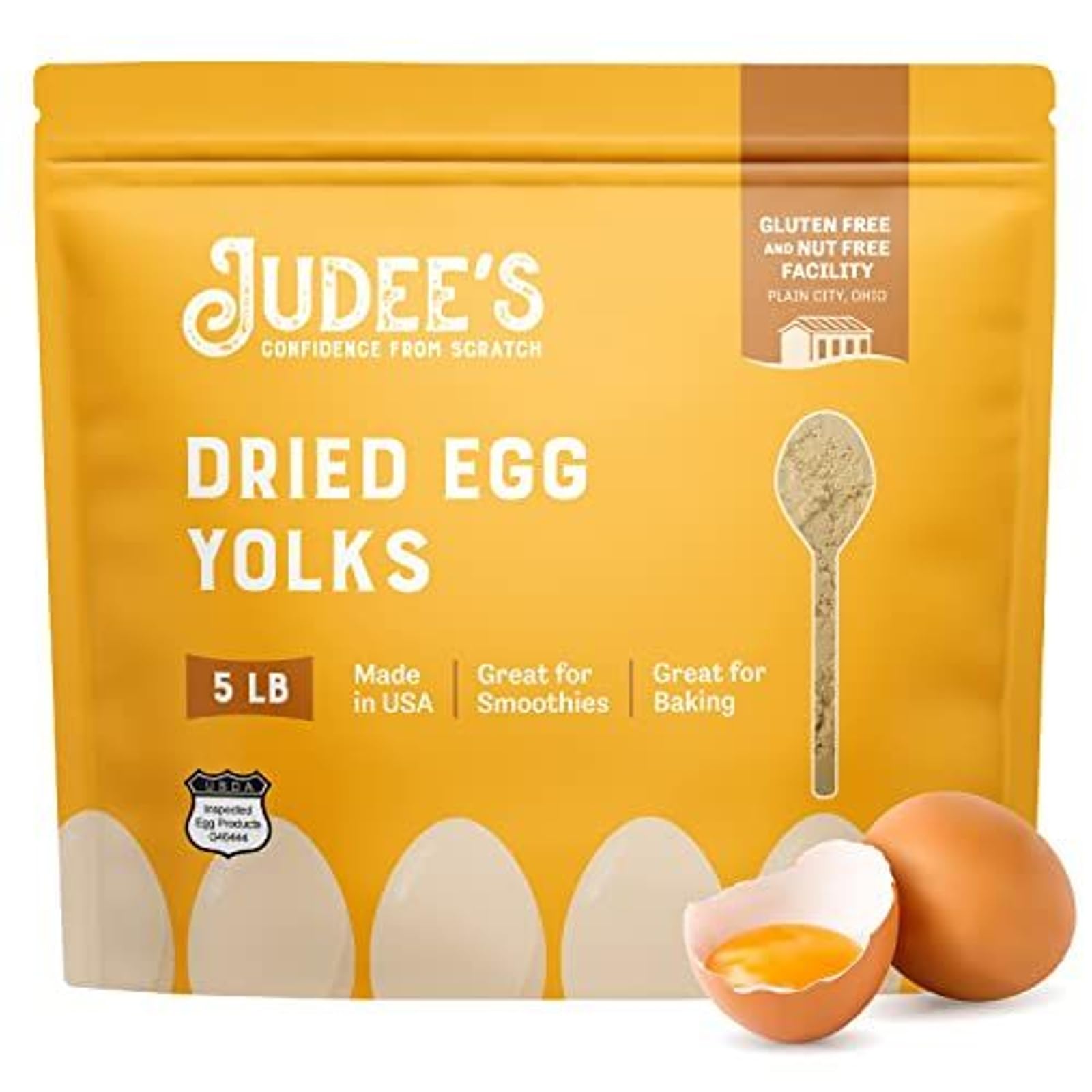 Judees Egg Yolk Powder - Non-GMO, Gluten-Free, Nut-Free - 5 lb for Baking and Cooking - Made in USA