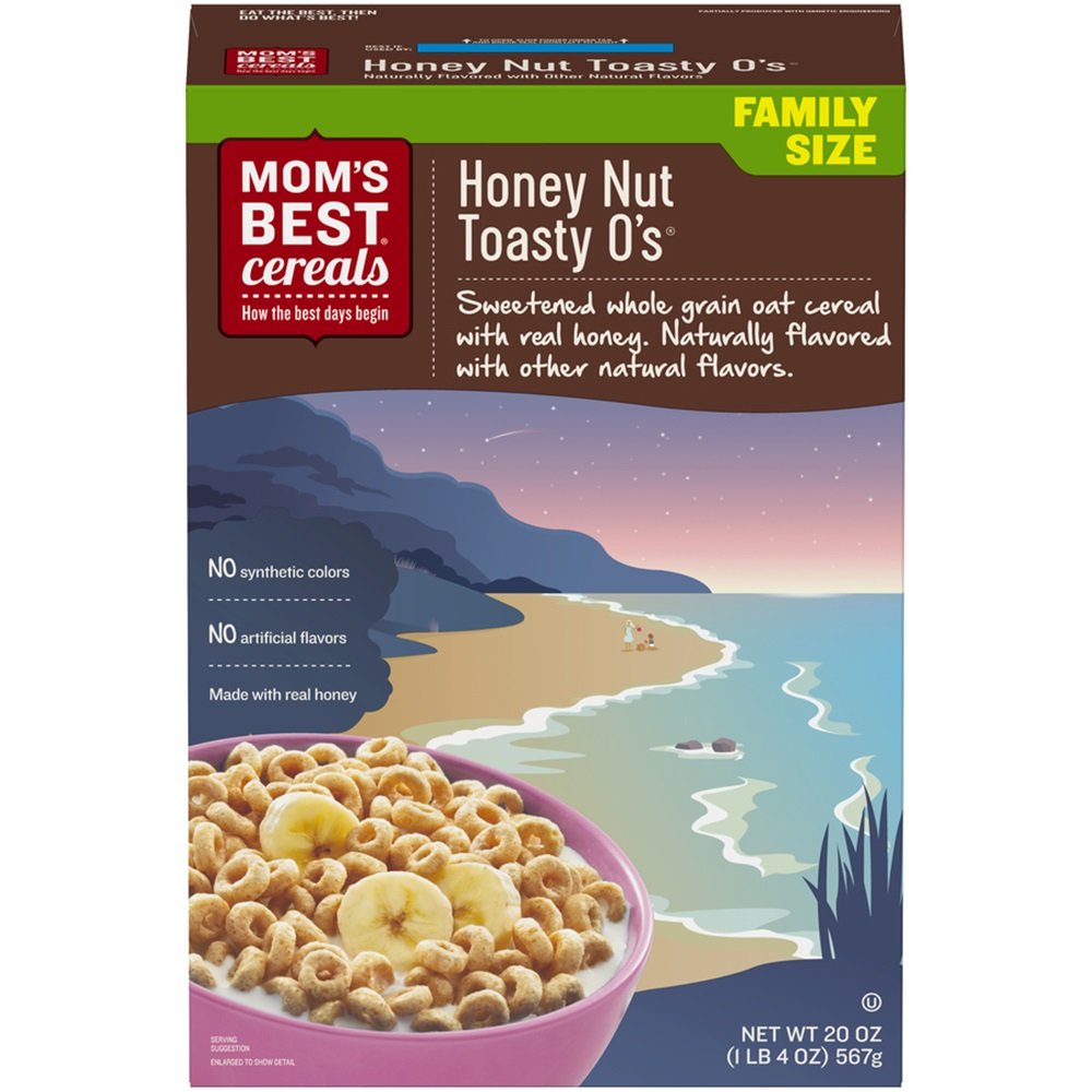 Mom'S Best Honey Nut Toasty O'S Cereal, Non-Gmo Project Verified, Made With Whole Grain, No High Fructose Corn Syrup, Kosher, 20