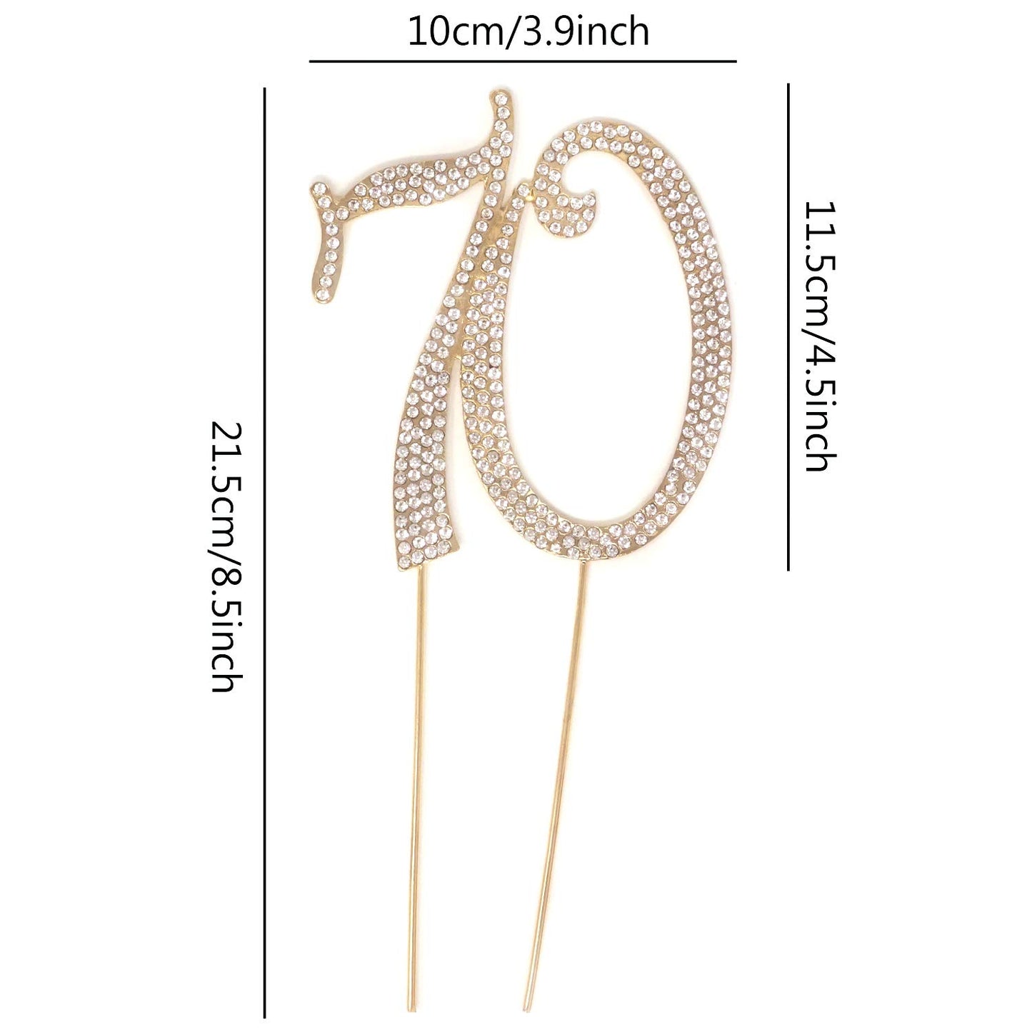 Honbay 70th Birthday Cake Topper - Premium Sparkly Crystal Rhinestones Decoration - Gold - Model CAKE-TOPPER-70-GOLD