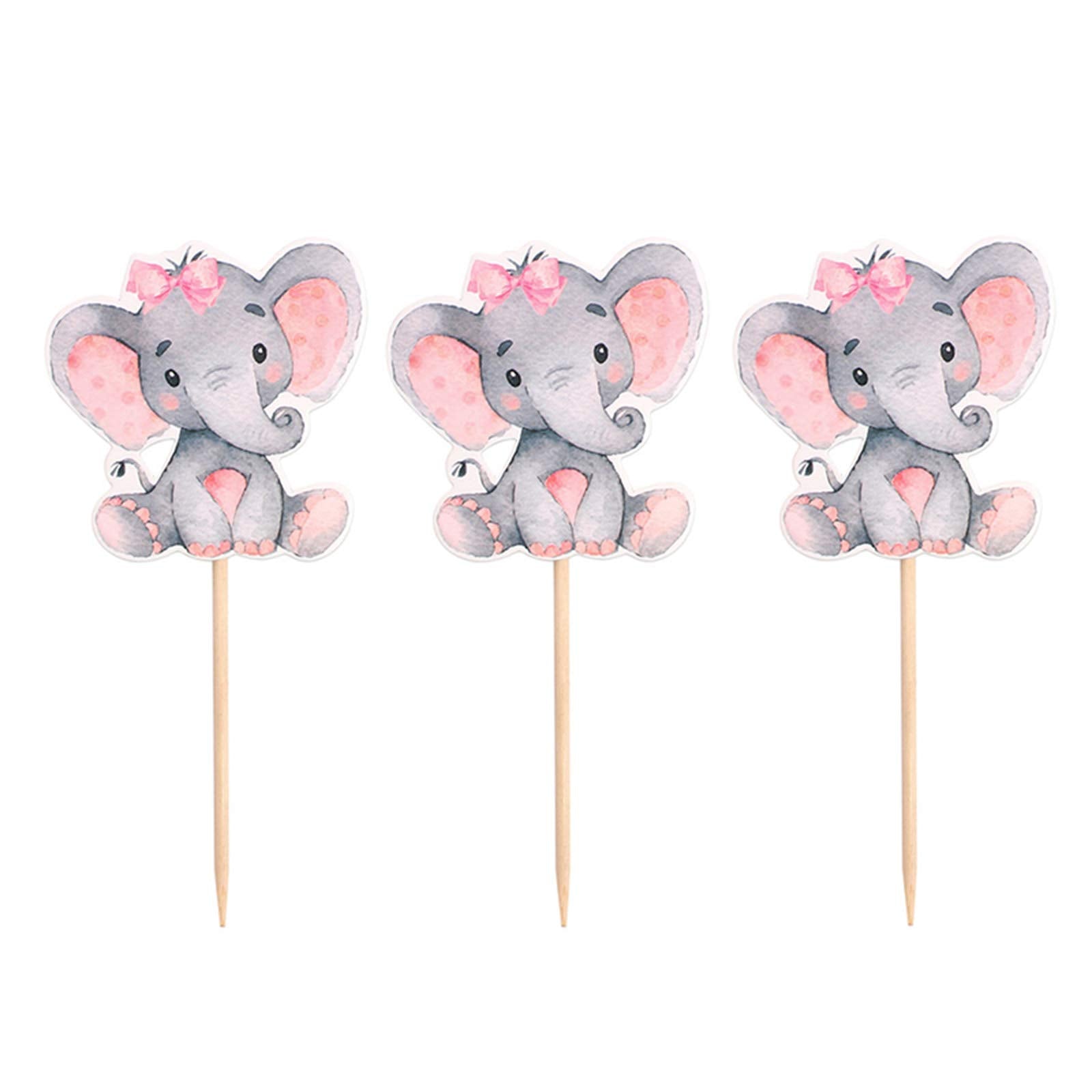 Finduat 25 Pieces Pink Elephant Cupcake Toppers For It Is A Girl Baby Shower Decorations Supplies, Baby Girl Birthday Party Supp