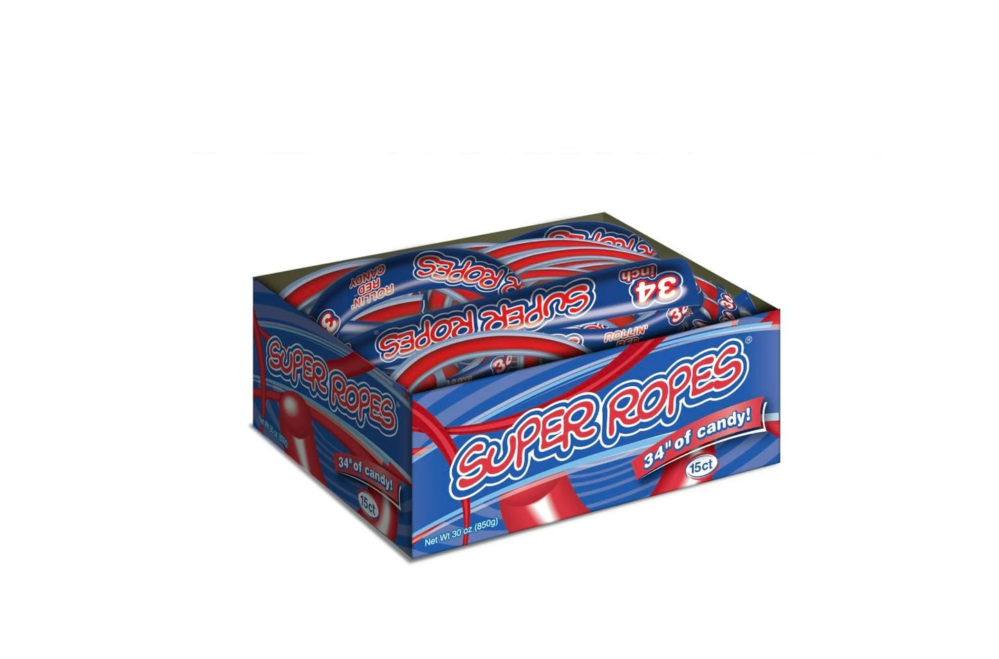Super Ropes 34'' Individually Wrapped Rope, 2Oz (15 Pack), Red Licorice Candy Rope
