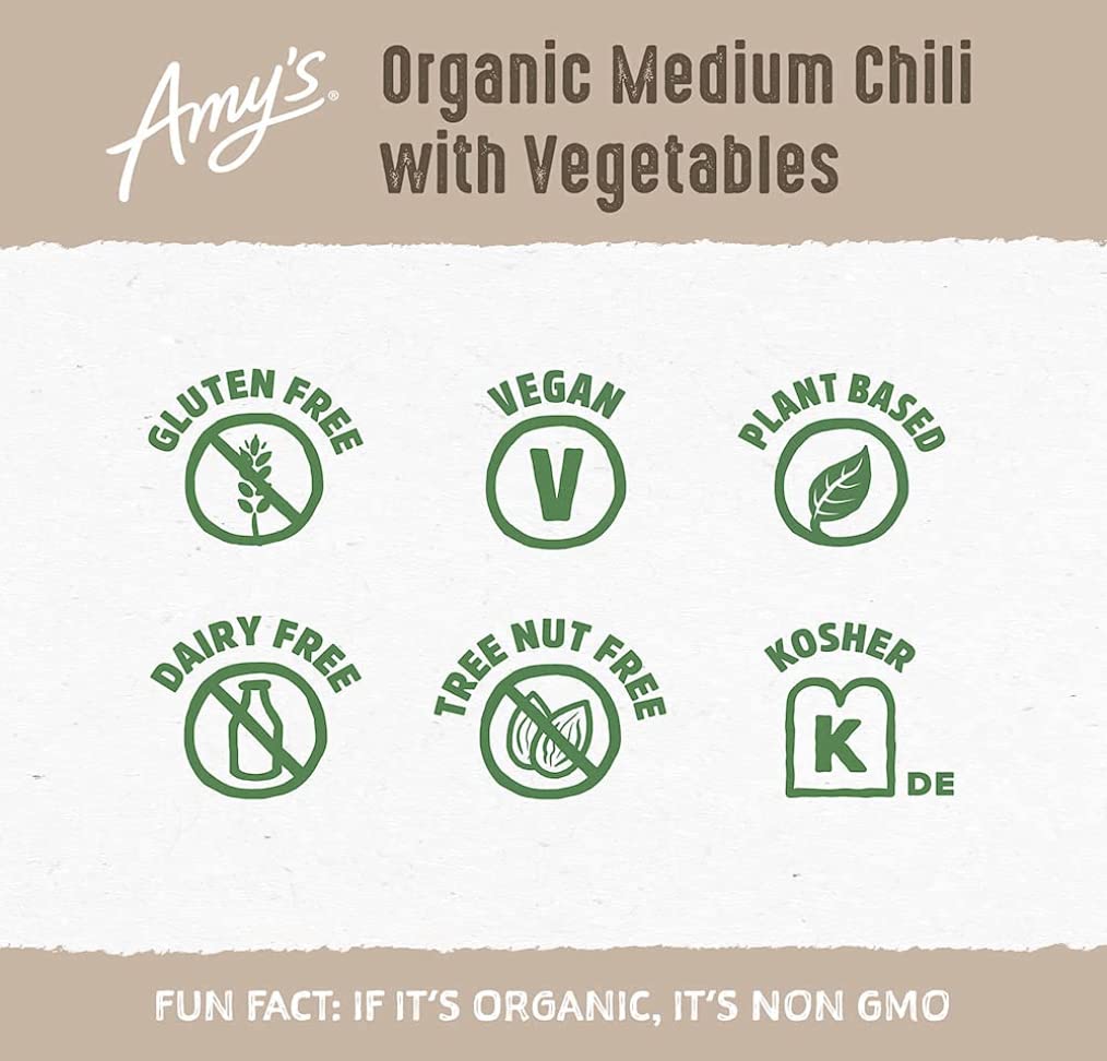 Amy'S, Chili, Gluten Free, Vegetarian, Vegetable, Organic, Medium Spice, Jalapeño Pepper, 14.7 Oz, Pack Of 6