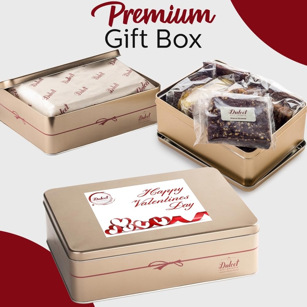 Dulcet Gift Baskets Sweets Sampler Tin with Fresh Baked Pastries and Brownies - Perfect Valentines Gift for Women