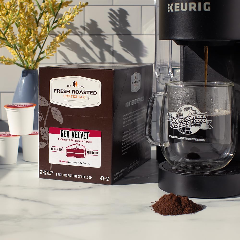 Fresh Roasted Coffee, Red Velvet, Flavored Coffee Pods, K-Cup Compatible, 24 Count