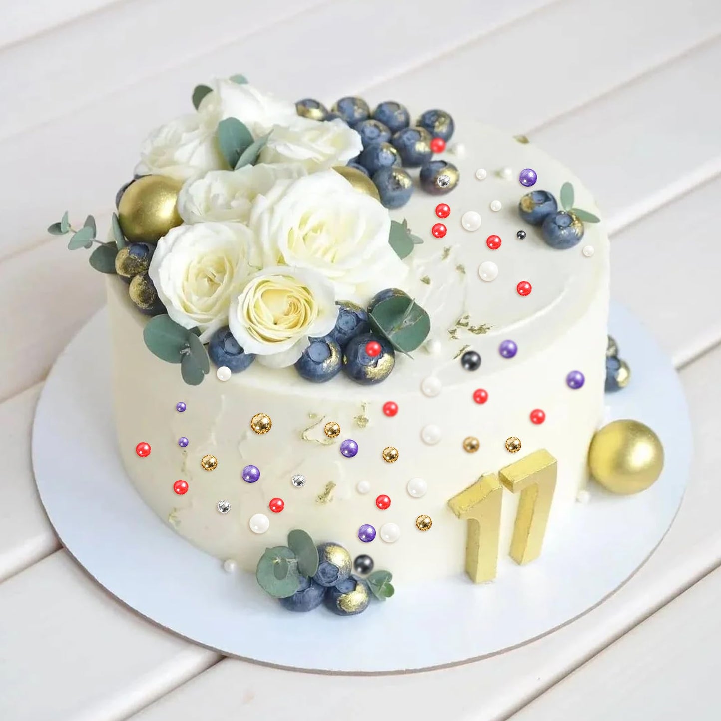 Kasvan Edible Pearl Sugar Sprinkles, 6 Colors Mix For Cake Decorating, Gold Silver White Black Purple And Red Sprinkles For Cake