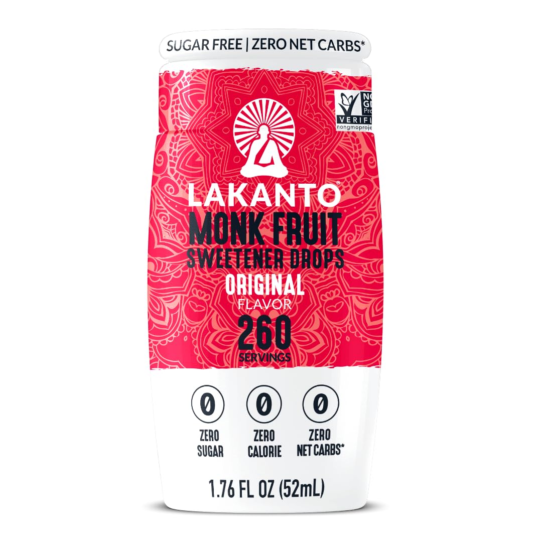 Lakanto Monk Fruit Extract Drops Liquid Sweetener - Zero Calorie, Keto, Original - 1.76 Fl Oz (Pack of 6)