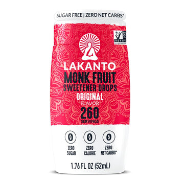 Lakanto Monk Fruit Extract Drops Liquid Sweetener - Zero Calorie, Keto, Original - 1.76 Fl Oz (Pack of 6)
