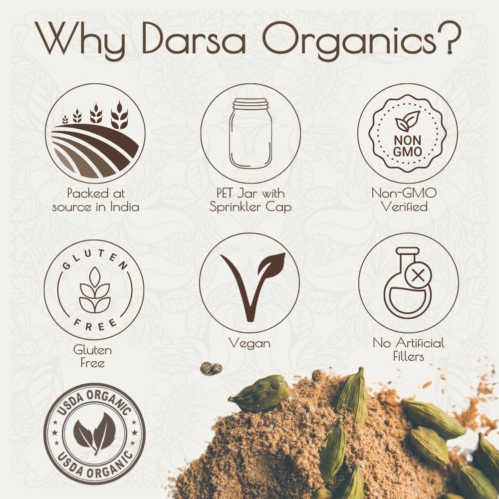 Darsa Organics Green Cardamom Powder 3.5 Oz, Usda Organic Ground Cardamom, Non-Gmo, Gluten-Free, Kosher, Freshly Milled Organic