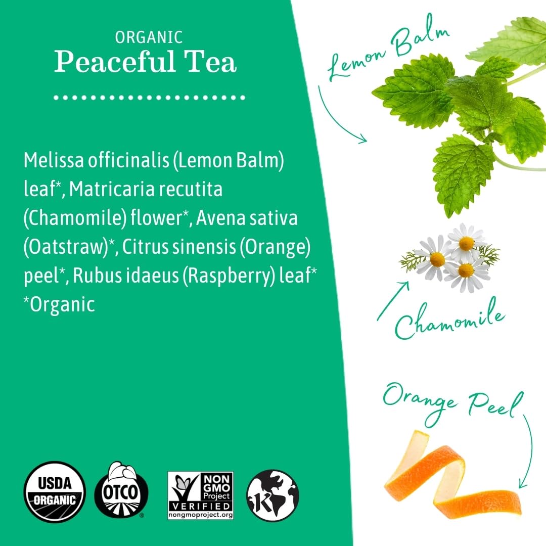 Earth Mama Organic Peaceful Tea - Calming Herbal Blend, 16 Count (Pack of 6)