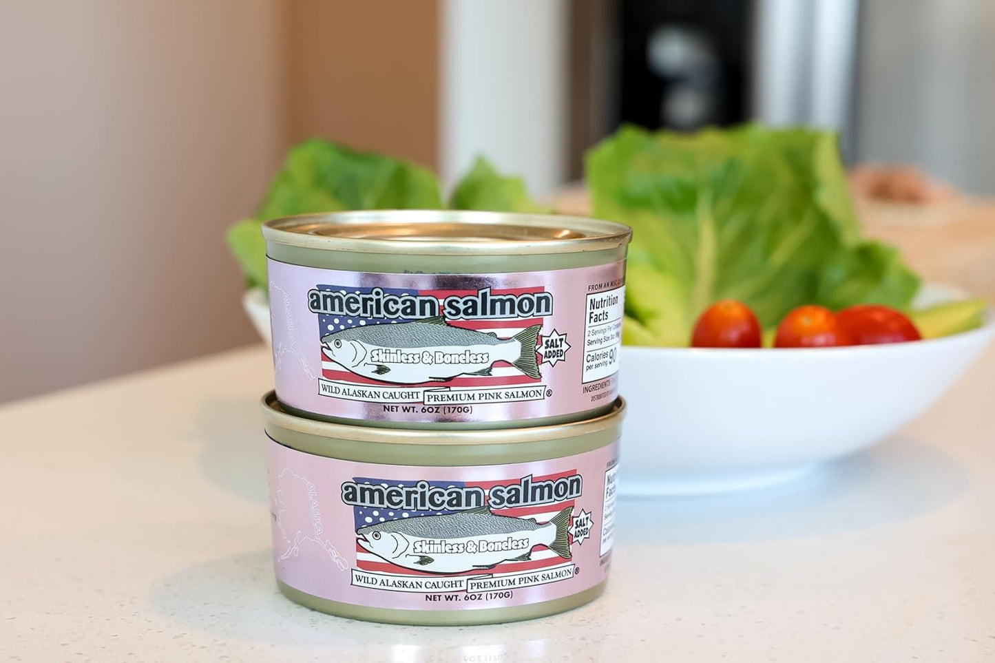 American Tuna Sushi-Grade Wild Alaskan Pink Salmon, Skinless & Boneless, 6 oz Cans, Pack of 6, MSC Certified, Sustainably Caught
