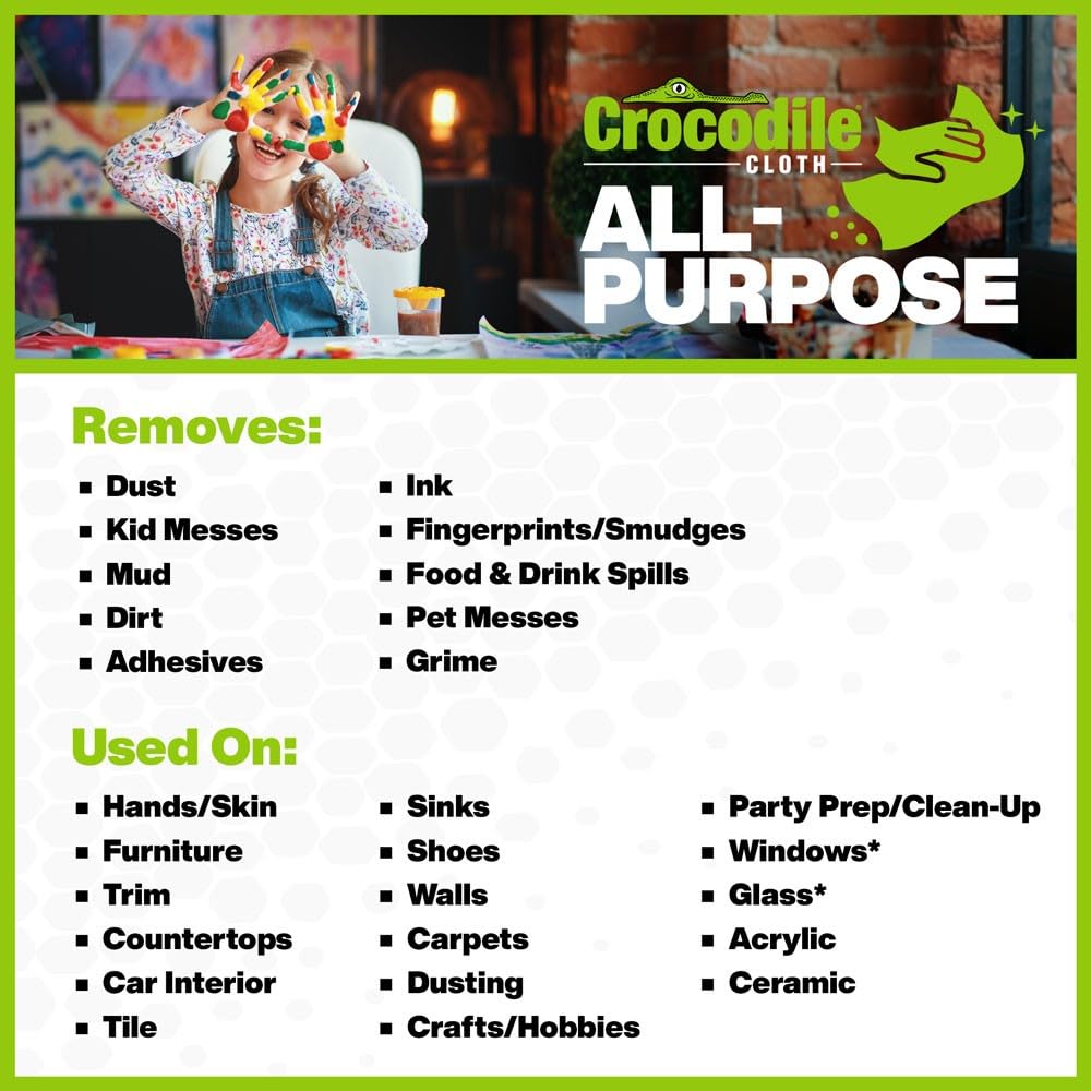 Crocodile Cloth Multi-Purpose Household Cleaning Wipes - The Stronger Easier Way To Clean Grease, Dirt, Dust, Grime, & Glue From